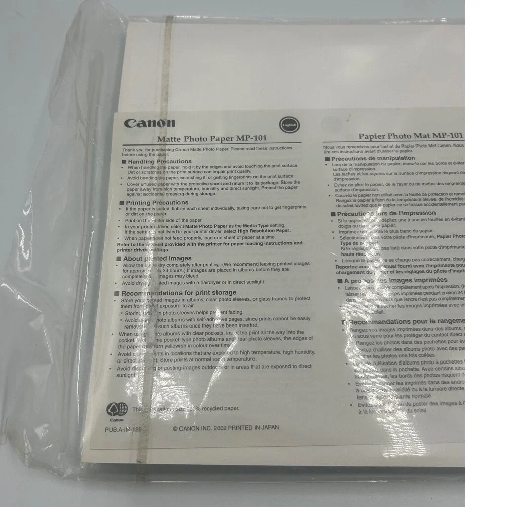 Out of Box Canon Matte Photo Paper MP-101 White High Quality Inkjet‎ Paper 2002